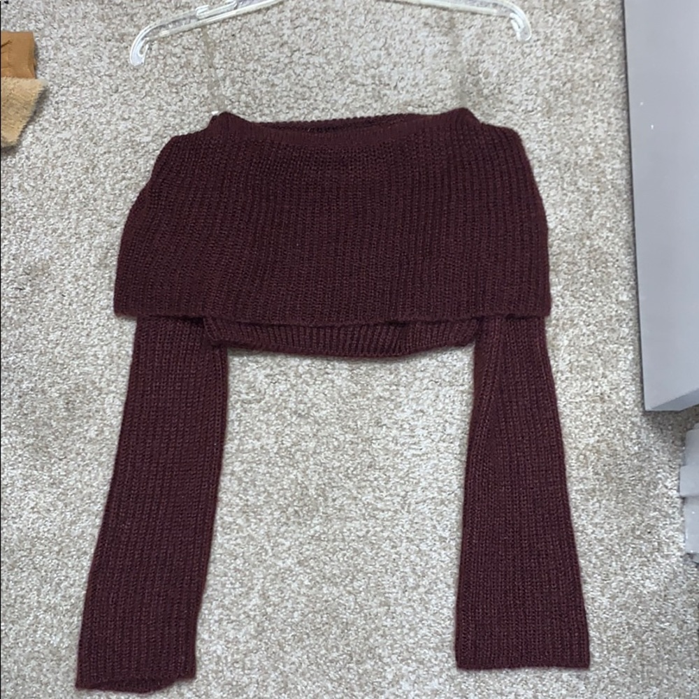 Crop ribbed sweater off shoulder